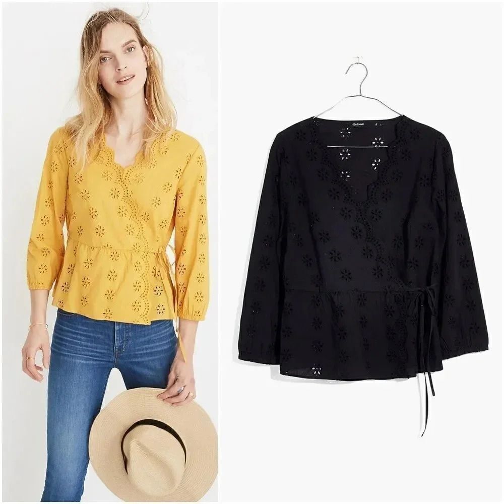 Madewell Scalloped Eyelet Wrap Top XS